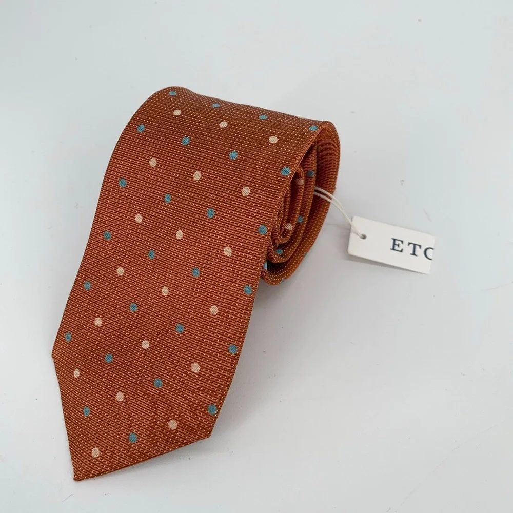 Eton Tie Mens One Size Brown Dotted Silk Classic Fit Luxury Necktie England Made